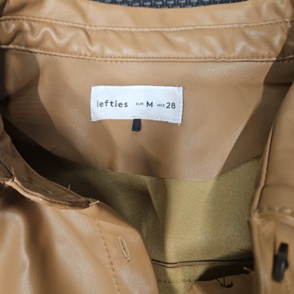 Lefties Faux Leather Tan Button Down Dress - Picture 4 of 5